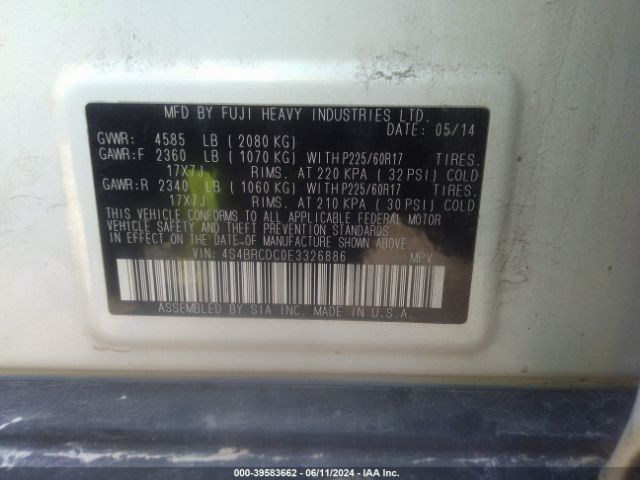 4S4BRCDC0E3326886 Subaru Outback 2.5i Premium
