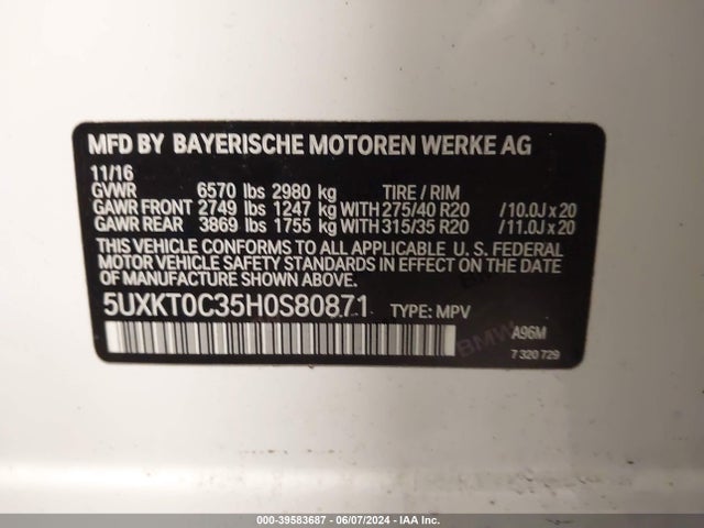 5UXKT0C35H0S80871 BMW X5 Edrive Xdrive40e Iperformance