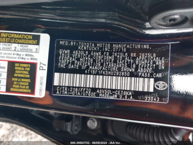 4T1BF1FK5HU292850 Toyota CAMRY SE