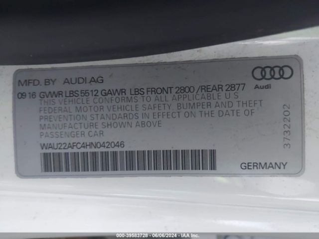 WAU22AFC4HN042046 Audi A7 3.0t Premium Plus