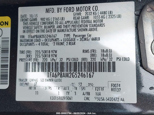 Ford Mustang V6 2016 1FA6P8AM2G5246167 Image 9