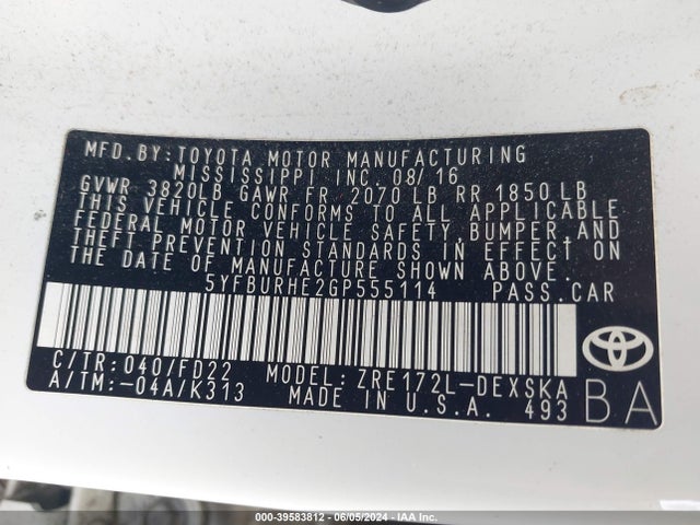 Toyota Corolla S Plus 2016 5YFBURHE2GP555114 Image 9