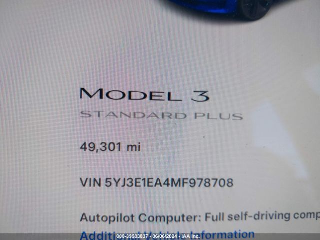 5YJ3E1EA4MF978708 Tesla Model 3 Standard Range Plus Rear-wheel Drive