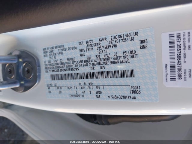 Ford Escape Titanium 2022 1FMCU9J90NUB55095 Image 9