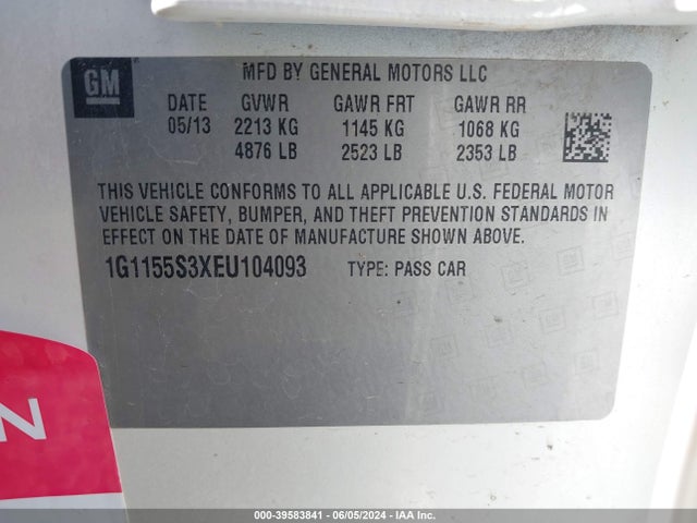 Chevrolet IMPALA 2LZ 2014 1G1155S3XEU104093 Image 9