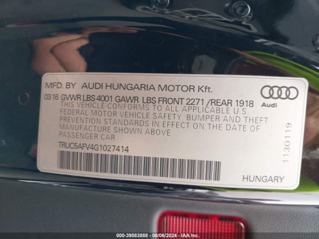 TRUC5AFV4G1027414 Audi Tt 2.0t