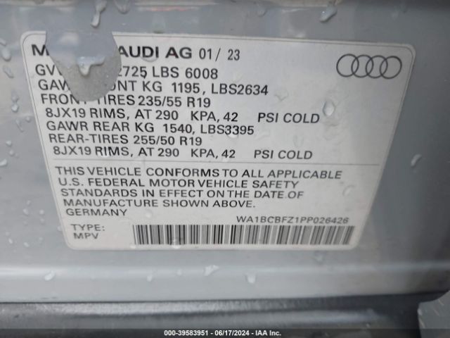 WA1BCBFZ1PP026426 Audi Q4 E-tron Premium Plus 40 Rwd