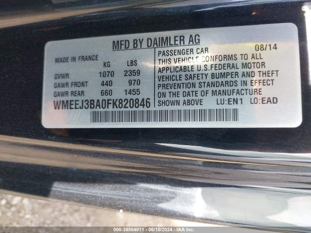 WMEEJ3BA0FK820846 Smart Fortwo Passion/pure