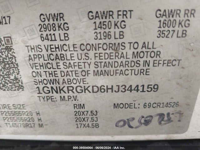 Chevrolet Traverse 1lt 2017 1GNKRGKD6HJ344159 Image 9