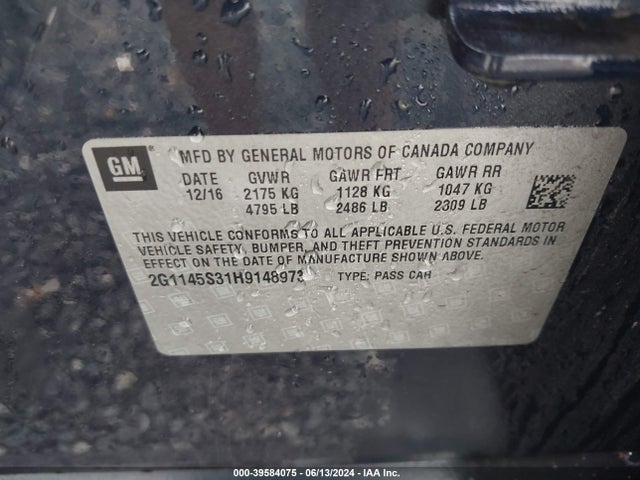 Chevrolet IMPALA 2LZ 2017 2G1145S31H9148973 Image 9