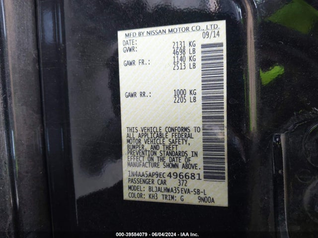 Nissan Maxima 3.5 Sv 2014 1N4AA5AP9EC496681 Image 9