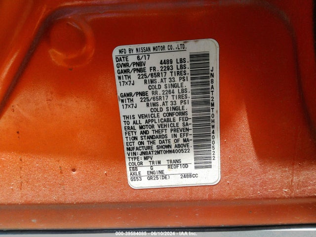 Nissan ROGUE S 2017 JN8AT2MT0HW400522 Image 9