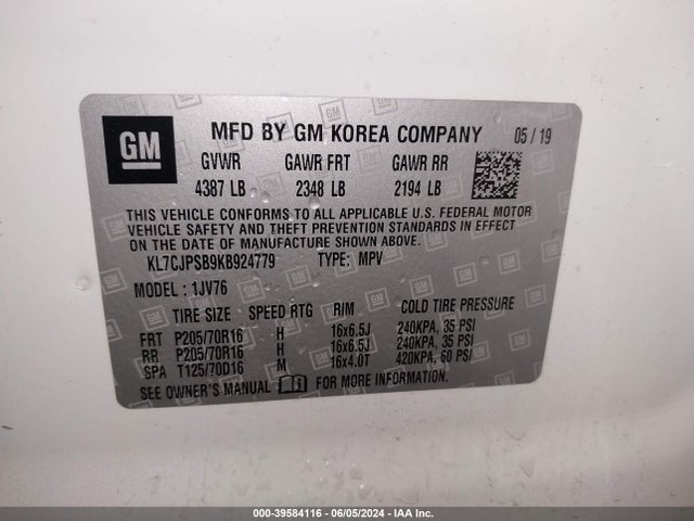 Chevrolet Trax Lt 2019 KL7CJPSB9KB924779 Image 9