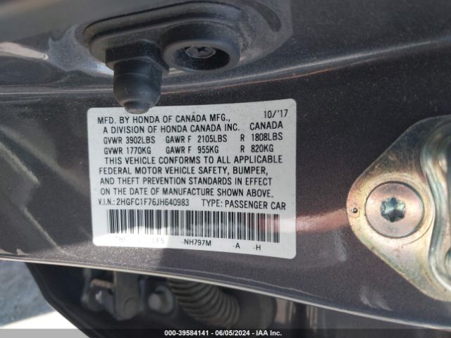 2HGFC1F76JH640983 Honda Civic Ex-l