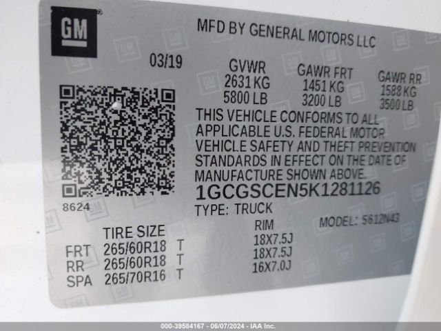 1GCGSCEN5K1281126 Chevrolet Colorado Lt