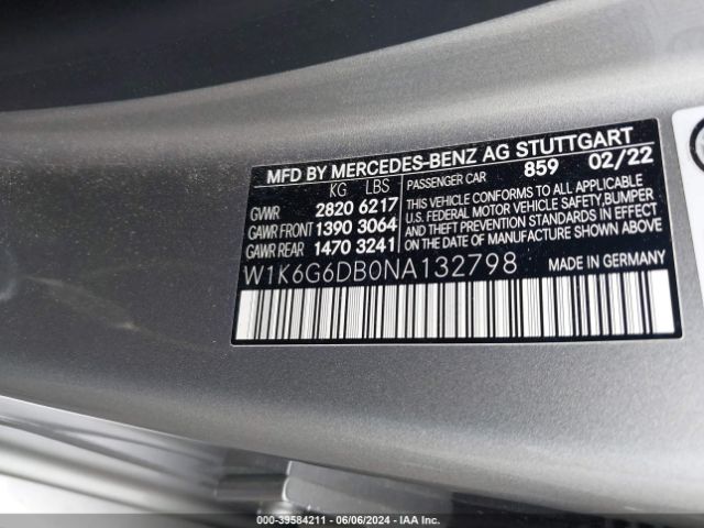 W1K6G6DB0NA132798 Mercedes-Benz S 500 4matic