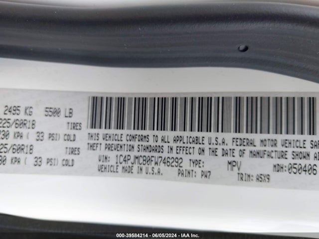 1C4PJMCB0FW746292 Jeep Cherokee Latitude Altitude