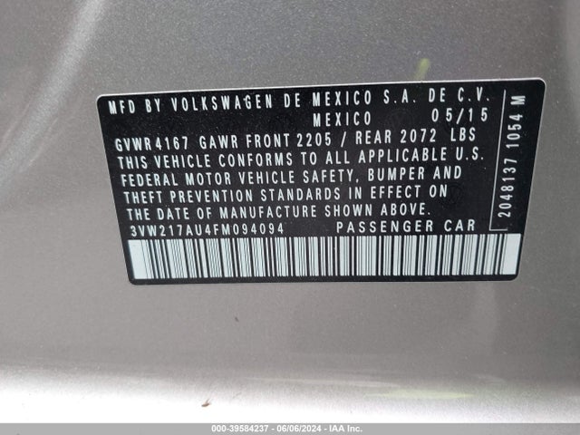 3VW217AU4FM094094 Volkswagen Golf Tsi S 4-door