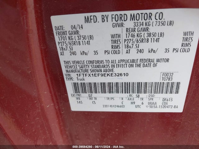 Ford F-150 Stx 2014 1FTFX1EF9EKE32610 Image 9