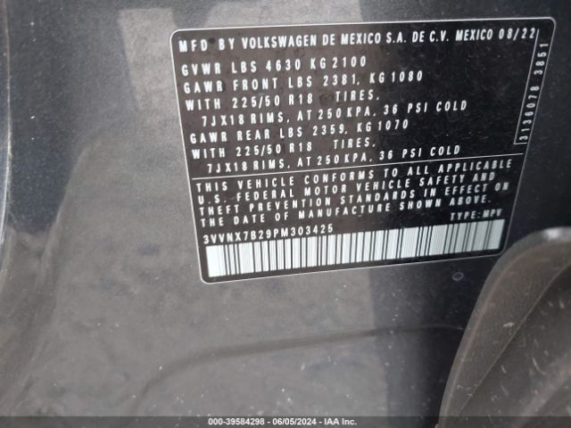 3VVNX7B29PM303425 Volkswagen Taos 1.5t Se