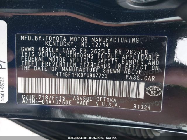 4T1BF1FK0FU907723 Toyota CAMRY SE