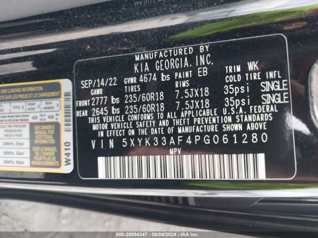 5XYK33AF4PG061280 KIA Sportage Ex