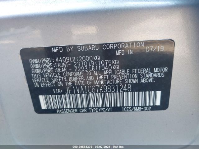 JF1VA1C67K9831248 Subaru Wrx Premium