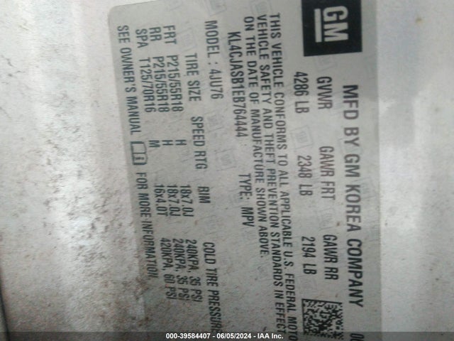 KL4CJASB1EB764444 Buick Encore