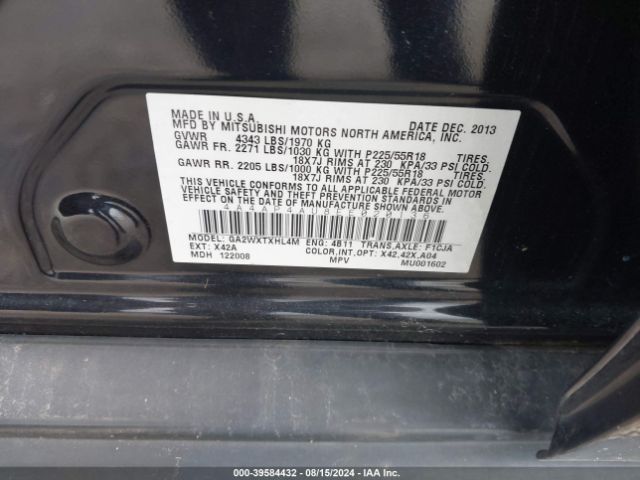2014 MITSUBISHI OUTLANDER SPORT 4A4AP4AU8EE020136 Photo 8
