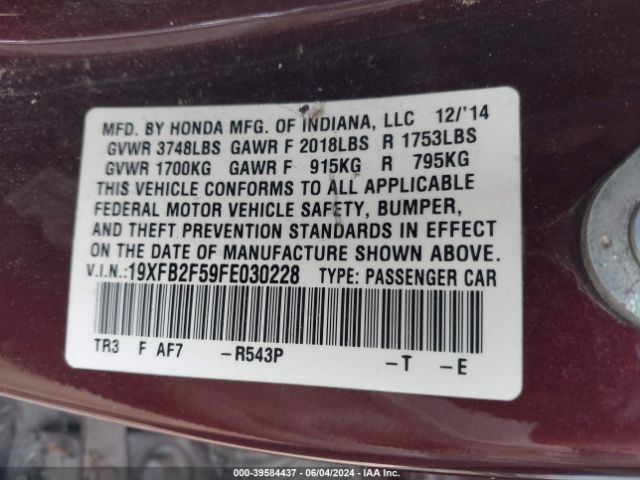 19XFB2F59FE030228 Honda Civic Lx