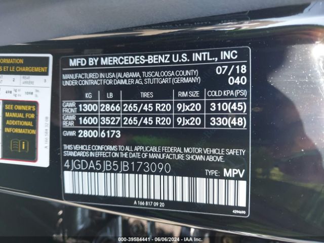4JGDA5JB5JB173090 Mercedes-Benz GLE 350