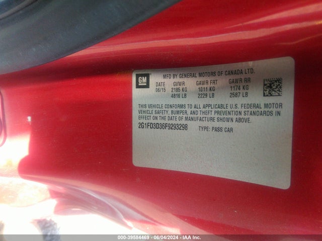 Chevrolet Camaro 1lt 2015 2G1FD3D36F9293298 Image 9