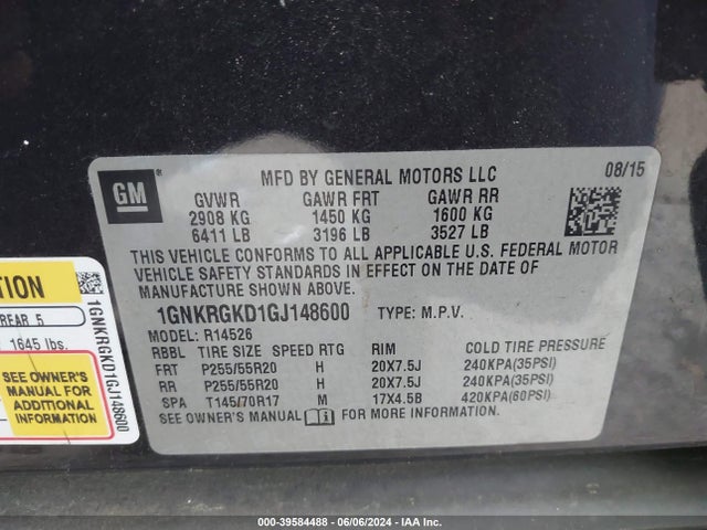 Chevrolet Traverse 1lt 2016 1GNKRGKD1GJ148600 Image 9