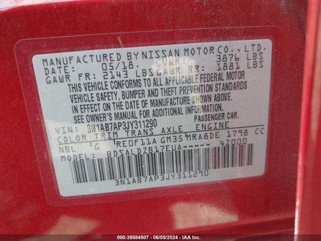 Nissan SENTRA SV 2018 3N1AB7AP3JY311290 Image 9
