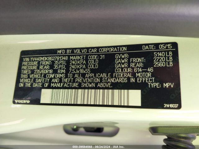 YV440MDK8G2781348 Volvo Xc60 T5 Drive-e Premier
