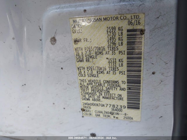 Nissan Frontier Sv 2016 1N6AD0ER7GN778239 Image 9