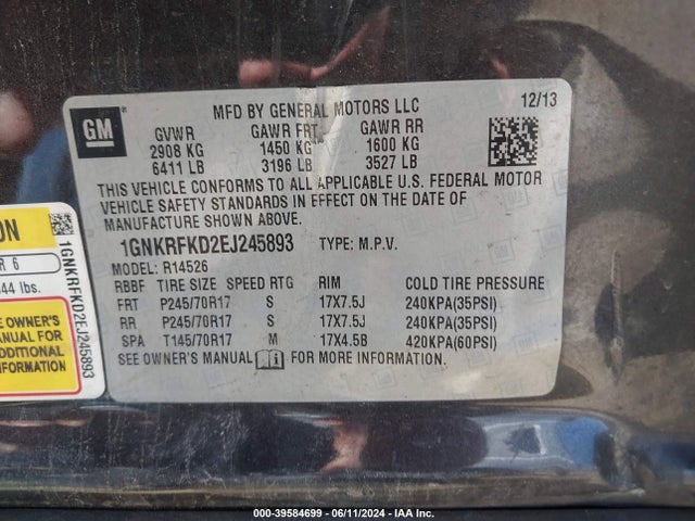 Chevrolet Traverse Ls 2014 1GNKRFKD2EJ245893 Image 9