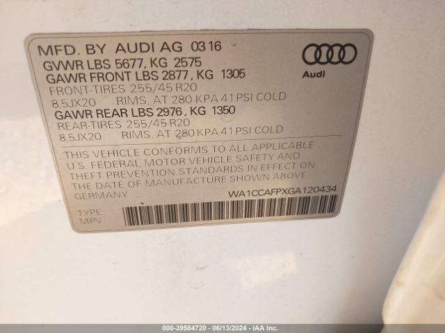 WA1CCAFPXGA120434 Audi Sq5 3.0t Premium Plus