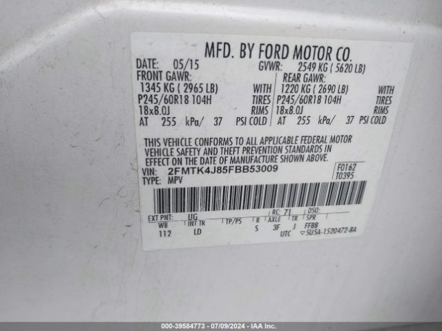 2FMTK4J85FBB53009 Ford EDGE SEL