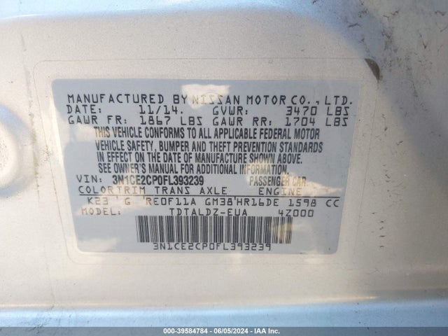 Nissan Versa Note S (sr)/s Plus/sl/sr/sv 2015 3N1CE2CP0FL393239 Image 9