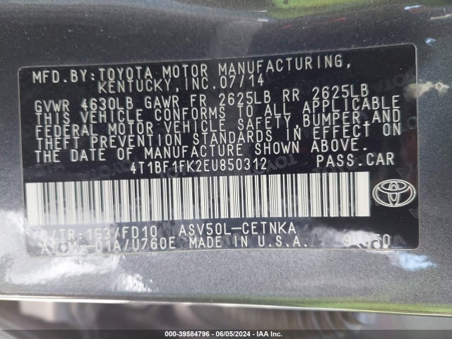Toyota CAMRY LE 2014 4T1BF1FK2EU850312 Image 9