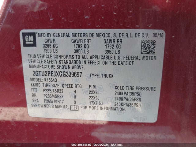 GMC Sierra 1500 Denali 2016 3GTU2PEJXGG339697 Image 9
