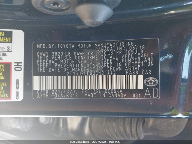 Toyota COROLLA SE 2018 2T1BURHE9JC121442 Image 9