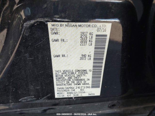 Nissan Altima 2.5 S 2016 1N4AL3AP0GC267596 Image 9