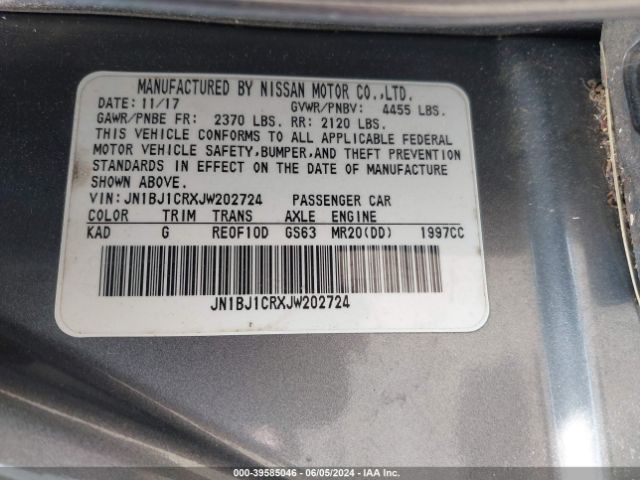 JN1BJ1CRXJW202724 Nissan Rogue Sport Sv