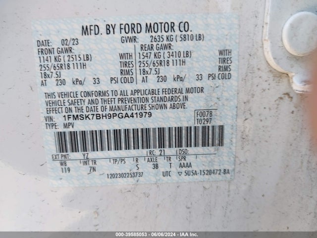 Ford Explorer 2023 1FMSK7BH9PGA41979 Image 9