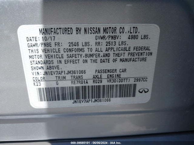 JN1EV7AP1JM361066 Infiniti Q50 3.0t Luxe