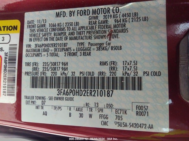 Ford FUSION SE 2014 3FA6P0HD2ER210187 Image 9