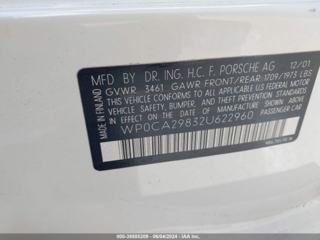 2002 PORSCHE BOXSTER WP0CA29832U622960 Photo 8