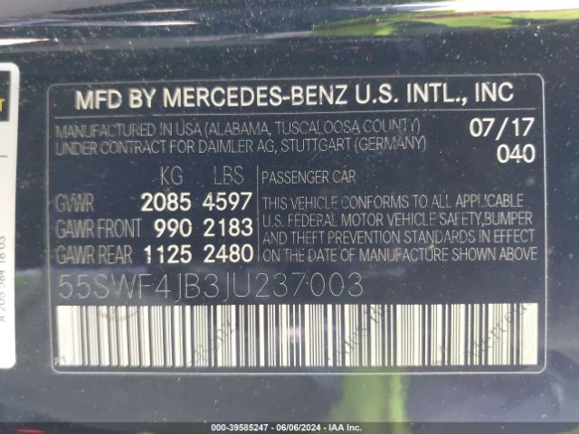 55SWF4JB3JU237003 Mercedes-Benz C 300